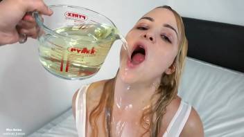 Nasty slut collecting so much piss - piss bath - piss drinking - girl pissing - human toilet